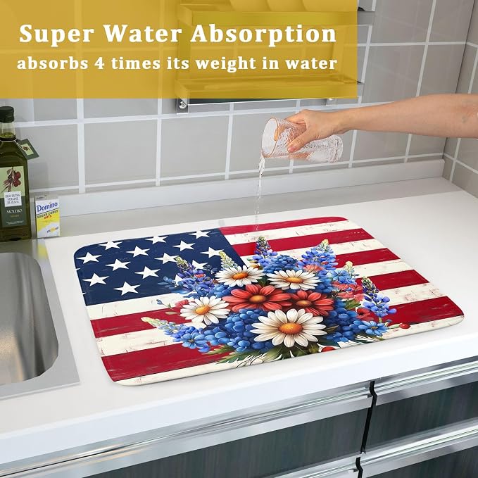 4th of July Patriotic Flower Dish Drying Mat - Image 7