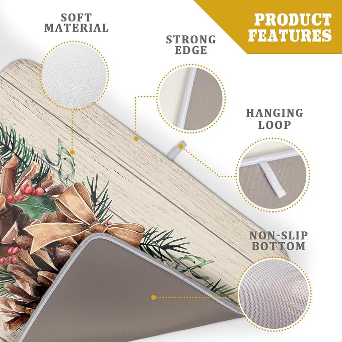 Winter Pine Cone Dish Drying Mat Holly Berries Dish Draining Mat Microfiber - Image 4
