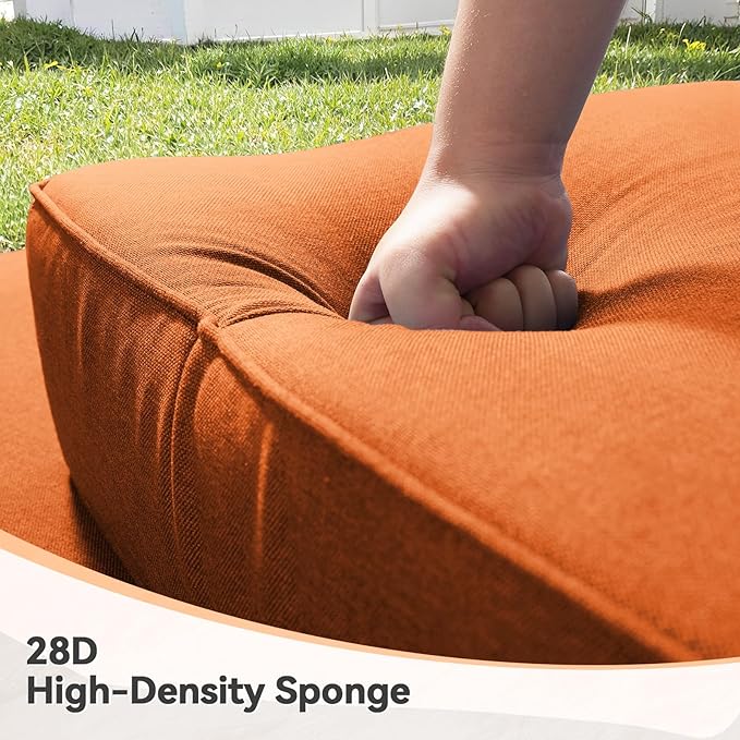 Luxury 6" Outdoor Cushions for Patio Furniture, 24x24x6" Thick Seat Cushion Set of 8, Fade Resistant Couch Chair Replacement Cushions High Density Deep Wicker Chair Cushion w/ Removable Cover, Orange