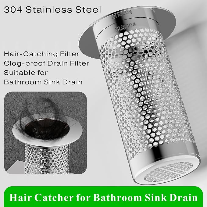 304 Stainless Steel Hair Catcher Bathroom Sink Drain Strainer Drain Filter - Image 3