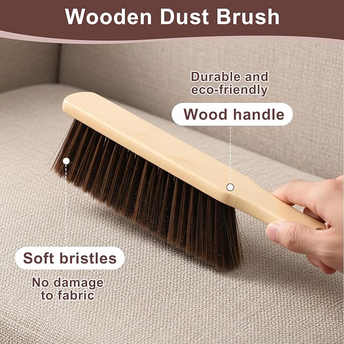 8 Psc Wooden Dust Brush Bulk Hand Broom Brush Long Handle Soft Bristle Broom - Image 3