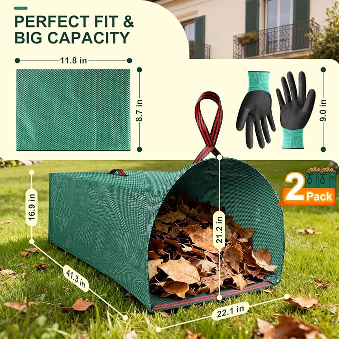 Yard Waste Bags 2-Pack 72 Gallon, Reusable Leaf Collector, Self-Standing Leaf - Image 2