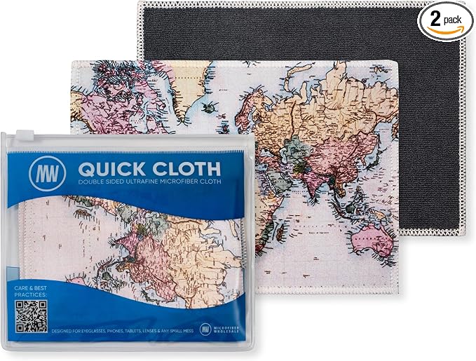Quick Cloth Microfiber Glasses Cleaning Cloths – 5x7, World Map, 2 Pack by MicrofiberWholesale