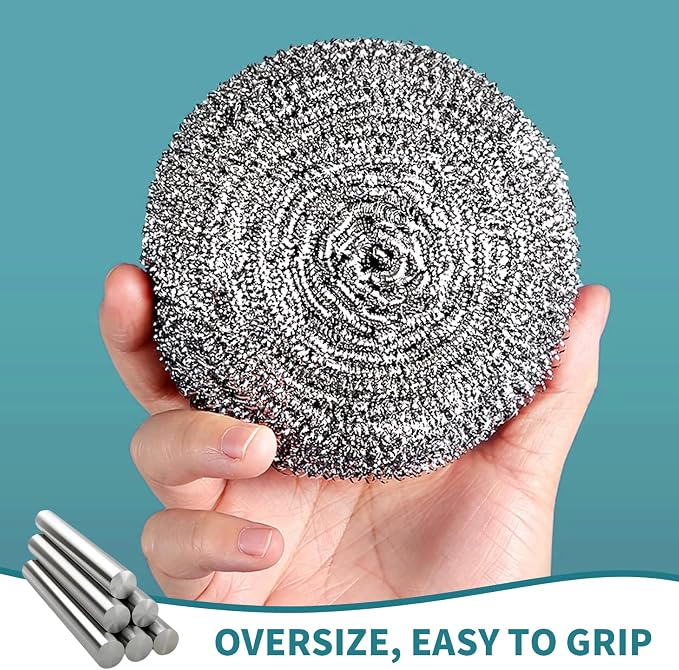 Stainless Steel Scourer Heavy Duty Scrubber Pads Steel Wool Pack of 6 - Image 5