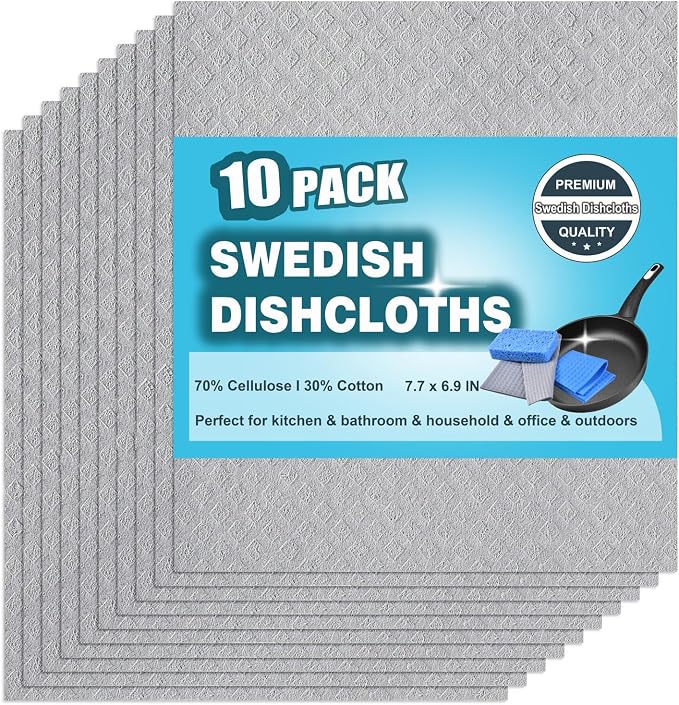 10 Packs Swedish Dishcloths for Kitchen, Reusable Paper Towels Compostable by JECOLE