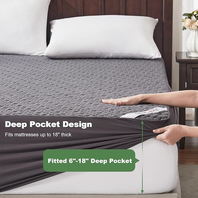 Waterproof Mattress Protector, King Size Mattress Pad Fitted 6"-18" Deep Pocket - Image 5