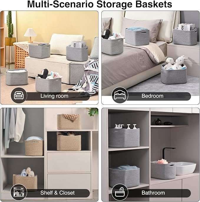 Small Storage Baskets for Shelves Organizing, Woven Cotton Rope Baskets for - Image 5