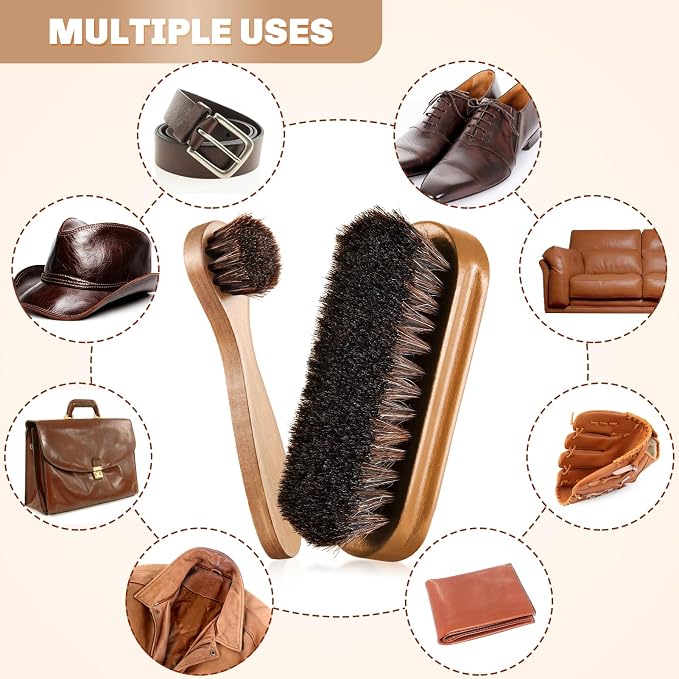 2 Pcs Horsehair Shine Shoes Brush Kit Polish Dauber Applicators Cleaning - Image 7