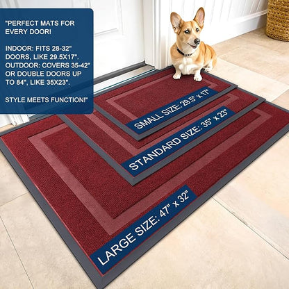 OLANLY Front Door Mat Indoor Outdoor Entrance, Waterproof All-Season, All-Weather Doormat, Sturdy Natural Rubber, Fade Resistant, Low Profile, Easy Clean Patio Porch Entryway Mat, 59x35, Wine Red