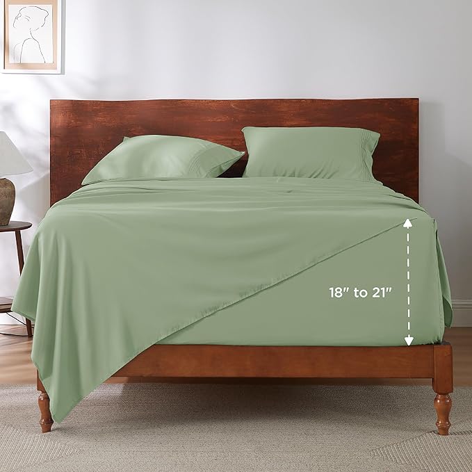 Bedsure Deep Pocket Full Size Bed Sheets Set - Fits Mattresses Up to 21 Inches Thick - 4 Piece GentleSoft Bed Sheets, Moisture Wicking, Cooling Bedsheet & Pillowcases, Easy & Secure Fit, Light Green