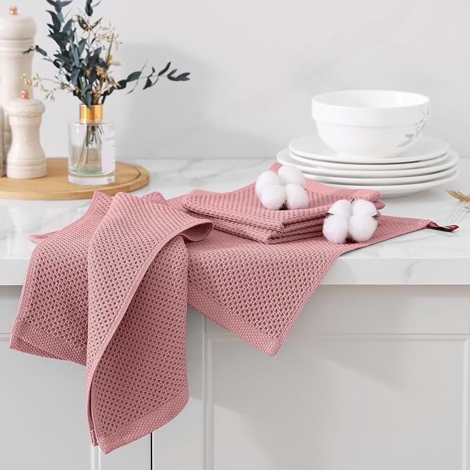 Kitinjoy 100% Cotton Kitchen Dish Cloths, 6 Pack Waffle Weave Ultra Soft - Image 3