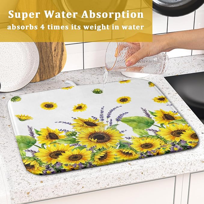 Sunflower Dish Drying Mat for Kitchen Counter 18x16 Inch Floral Lavender Drying - Image 7