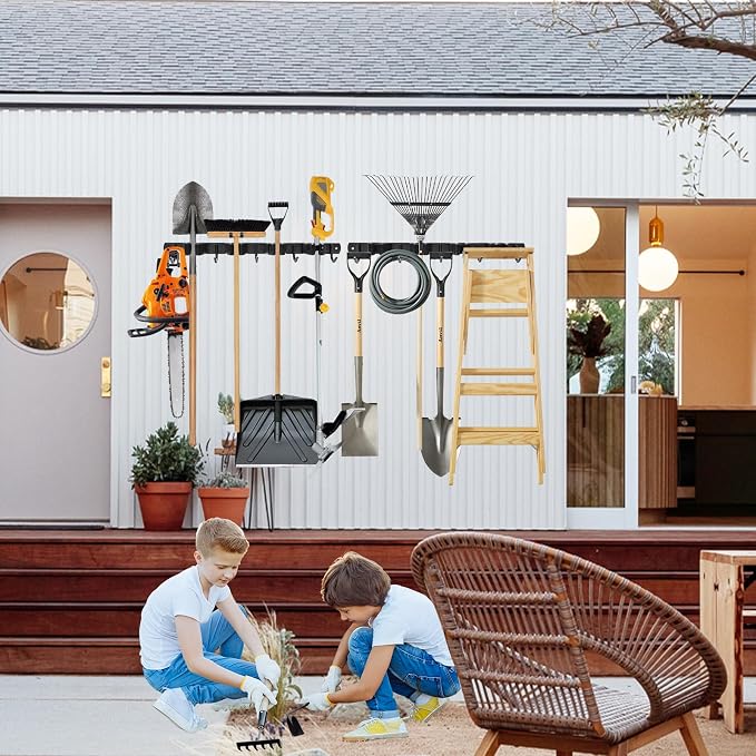 2 Pack Mop and Broom Holder Wall Mount 4 Racks and 5 Hooks Broom Organizer - Image 7