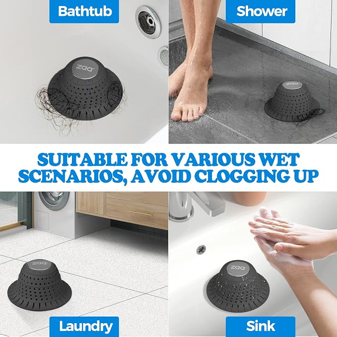 zaa Bathtub Drain Hair Catcher, Premium Silicone Collapsible One Pack Drain - Image 2