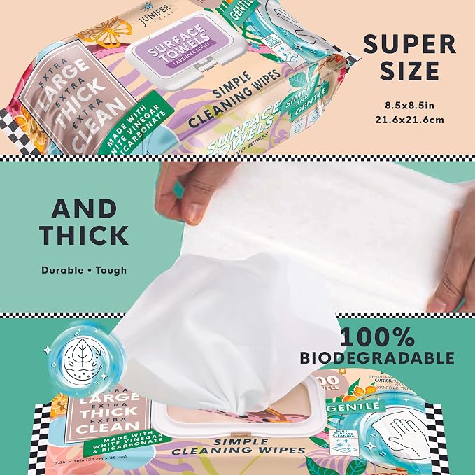 6 Packs Surface Cleaning Wipes Bleach Free, Thick & Large Dispose, All-Purpose - Image 3