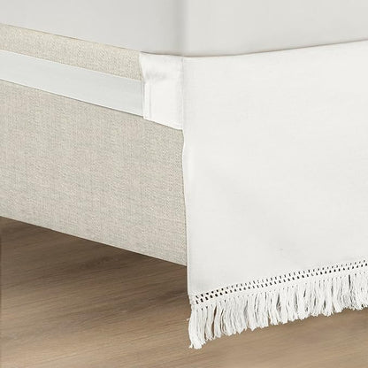 Lush Decor Boho Fringe 15-Inch Tailored Drop Easy Fit Bedskirt, Queen, Pure White