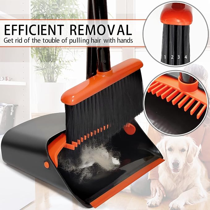 Broom and Dustpan Set for Home, JEHONN Long Handle Lightweight Indoor Broom Set - Image 3
