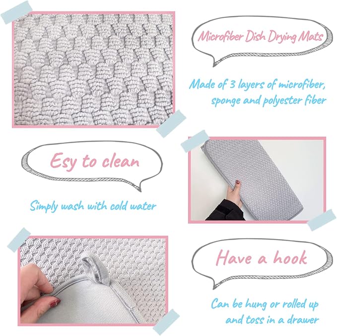 2 Pack Microfiber Dish Drying Mat, 24*17 inch Absorbent Dish Drainer Kitchen - Image 3