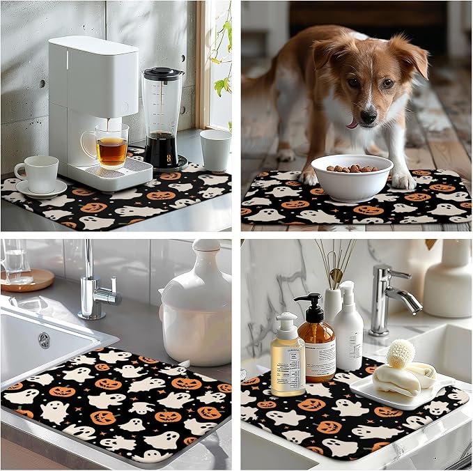 Halloween Dish Drying Mat for Kitchen Counter Pumpkin Spooky Ghosts Fall Dish - Image 7