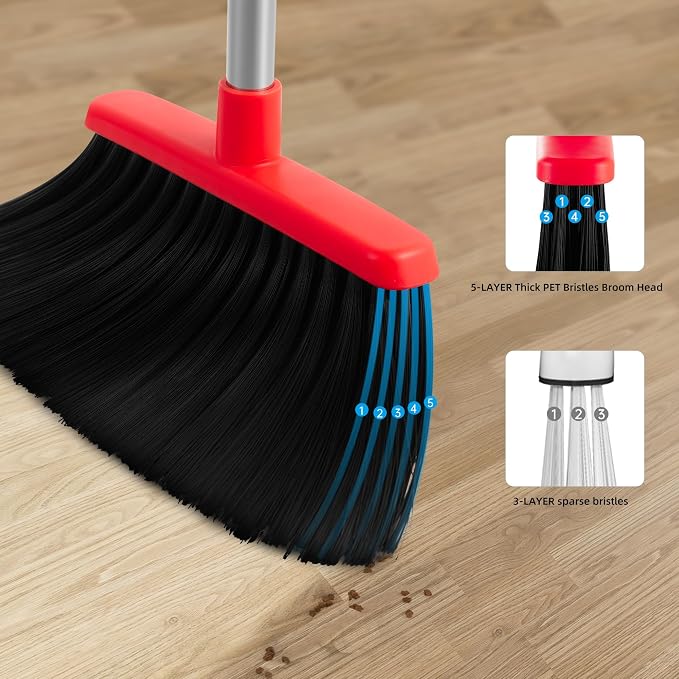 Broom and Dustpan Set for Home, 52-in Long Adjustable Handle Angle Broom for - Image 6