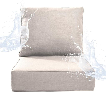 6 inches Thicker Outdoor Chair Cushions Set- 24" *24" *6" Waterproof Patio Furniture Cushions with Removable Cover, 28D High Density Sponge Filling Thicken Outdoor Patio Cushions - Beige