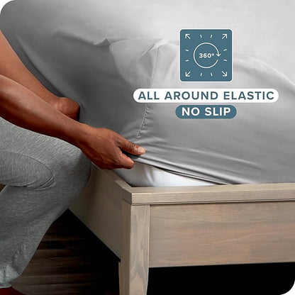 Bare Home 5-Pack Fitted Bottom Sheets Twin - Premium 1800 Ultra-Soft Wrinkle Resistant Microfiber - Deep Pocket (Twin, Light Grey)