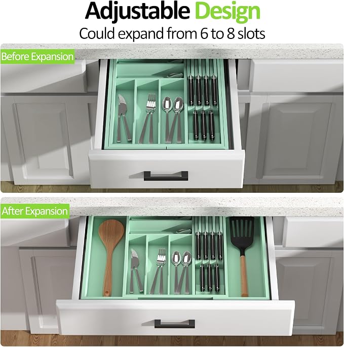 Bamboo Kitchen Drawer Organizer, Expandable Utensil Organizer - Image 2