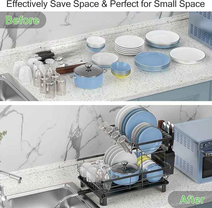 Dish Drying Rack, Large 2 Tier Stainless Steel Dish Rack - Image 8