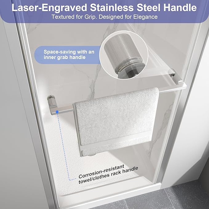 Frameless Pivot Shower Door 26"-28" W x 72" H, Swing Shower Glass Doors - Image 3