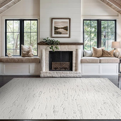 Beverly Rug Micro Loop Area Rug White/Gray 5x7 Abstract Modern Luxury Brushstroke Durable Soft Indoor Rugs for Living Dining Room Office Stain Resistant Non Shedding Casual Indoor Carpet 5 x 7