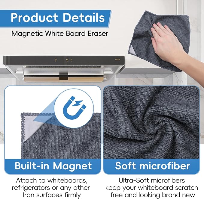 4 Pack Magnetic Microfiber Cleaning Cloth, Dry Erase Erasers Cleaner - Image 3