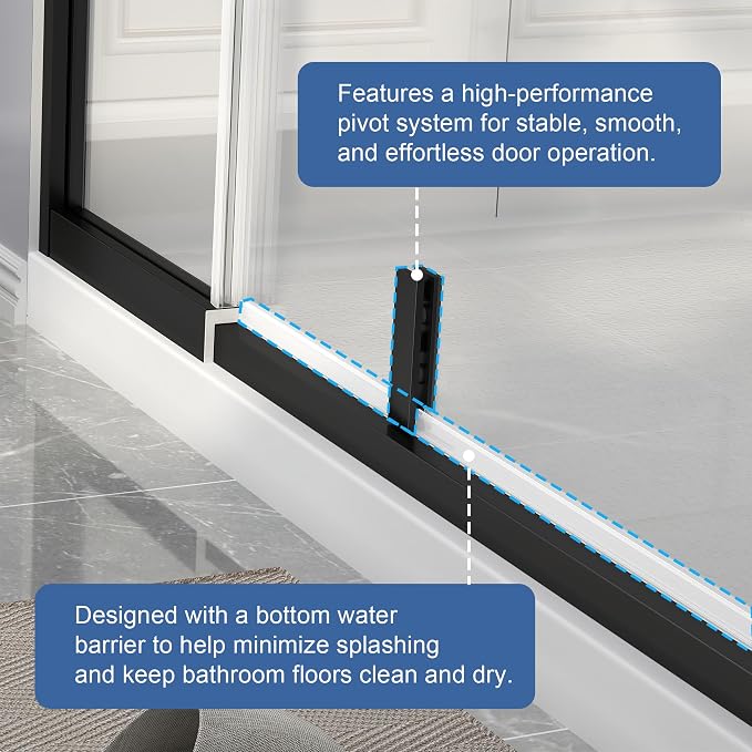 Semi Frameless Pivot Shower Door 36-42" W x 72" H, Swing Shower Glass Doors - Image 8
