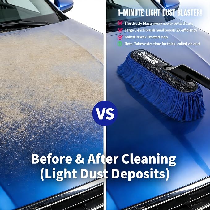 Flash Dog Wood Handle Car Duster Exterior + Mini Interior Brush Waterless - Image 3