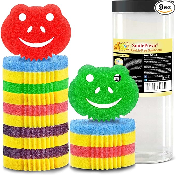 SmilePowo 9 Pack Scrub Sponge, Dual-Sided Temperature Controlled Kitchen Sponge by SmilePowo