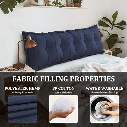 Large Bolster Reading Pillow Queen Backrest Positioning Support Pillow Daybed Cushion Headboard Pillows for Bed Bunk Sofa with Removable Cover, Dark Blue, 59x3x20 Inch