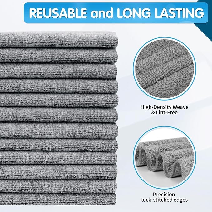 FIXSMITH Grey Microfiber Cleaning Cloth -Pack of 24, Highly Absorbent Cleaning - Image 2