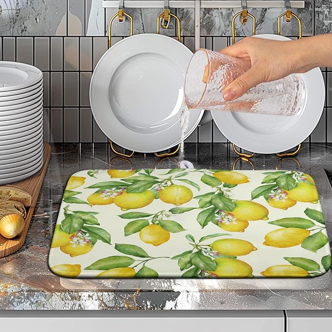 Lemon Kitchen Dish Drying Mat 16×18 Inch Summer Yellow Green Lemon Drying Mat - Image 5