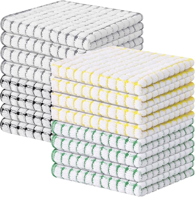 Kitinjoy Cotton 16 Pack Terry Kitchen Dish Cloths, 12 x 12 Inches Super Soft by Kitinjoy
