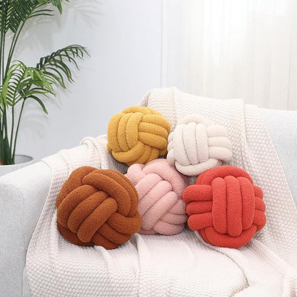Petrella Knot Pillow Ball Round Throw Pillows Home Decor Cushion Decorative Aesthetic Throw Pillows，Lambswool Yellow 8inch