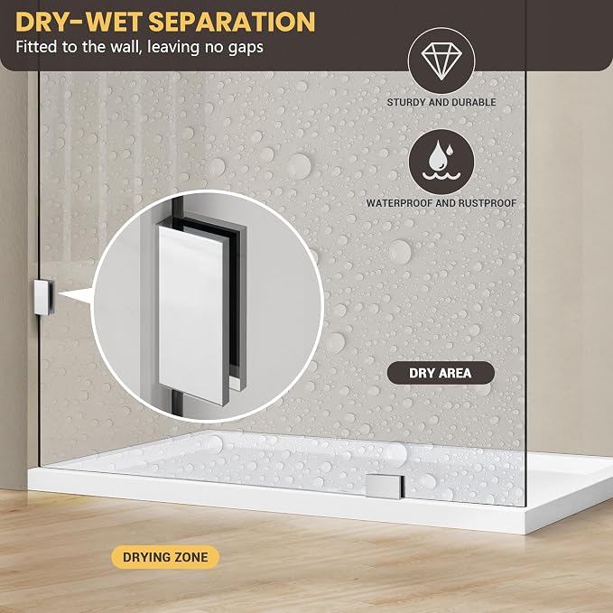 28" W x 78" H Frameless Shower Glass Panel, Single Fixed Shower Panel Screen - Image 6