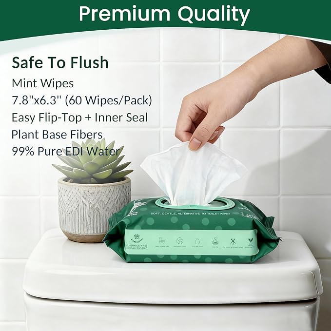 WONDERFUL Flushable Wipes, Mint 100% Plant-Based Wet Butt Wipe - Image 2