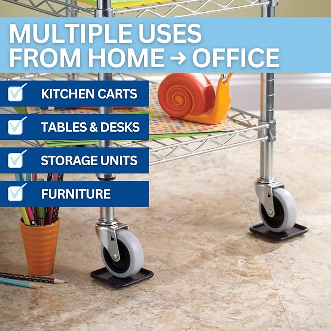 SoftTouch 2 1/2" Square Reusable Carpet Bottom Furniture Caster Cups to Protect - Image 5