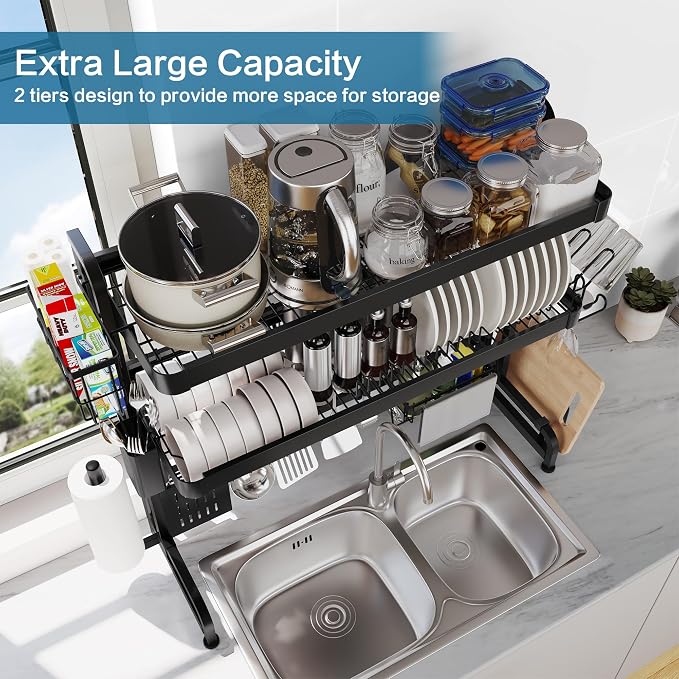 Over The Sink Dish Drying Rack, 3 Tier Adjustable Length Full Stainless Steel - Image 6