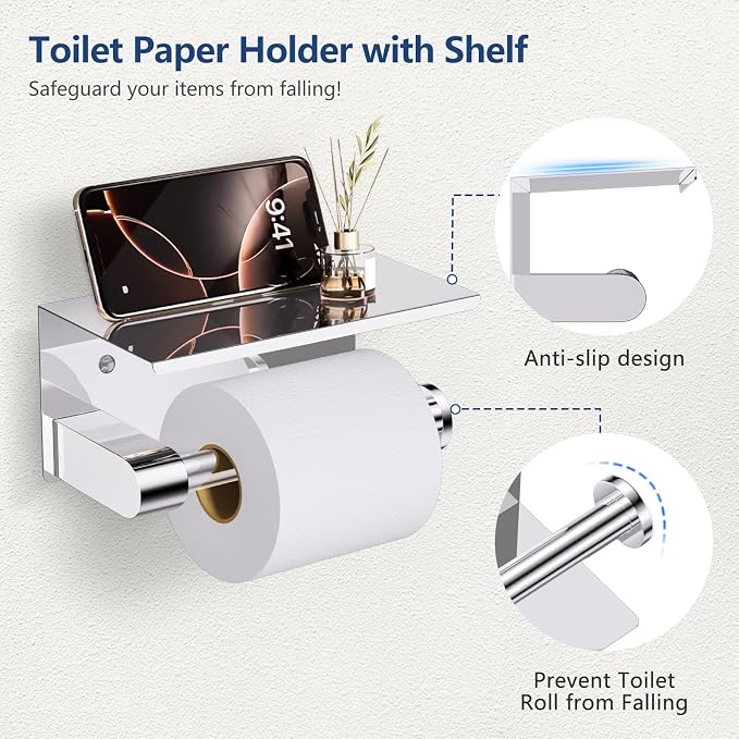 TQKAG 5 Piece Bathroom Towel Bar Holder Sets Polished Chrome Bathroom Hardware - Image 3