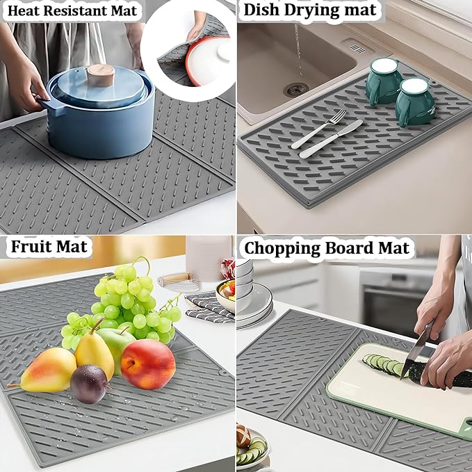 Silicone Dish Drying Mat for Kitchen Counter, Collapsible Trifold Large Dish - Image 6