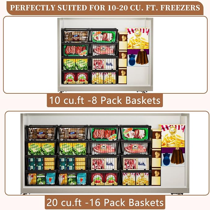 Large Freezer Organizer Bins，Upgraded Bottom Leak-Proof net，Fit 10 to 20 Cu Ft - Image 4
