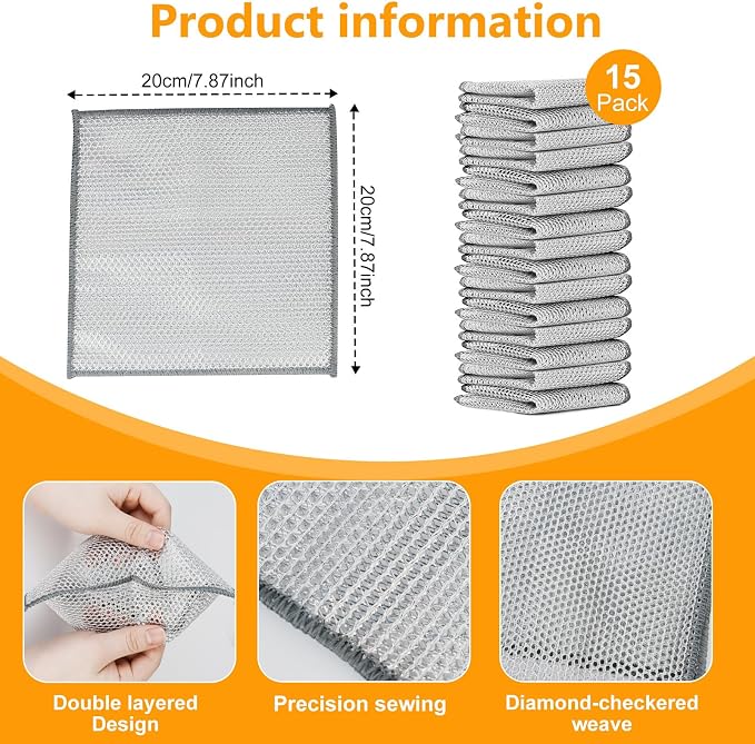 15PCS Multipurpose Wire Dishwashing Rag, Non Scratch Wire Dishcloth, Reusable - Image 2