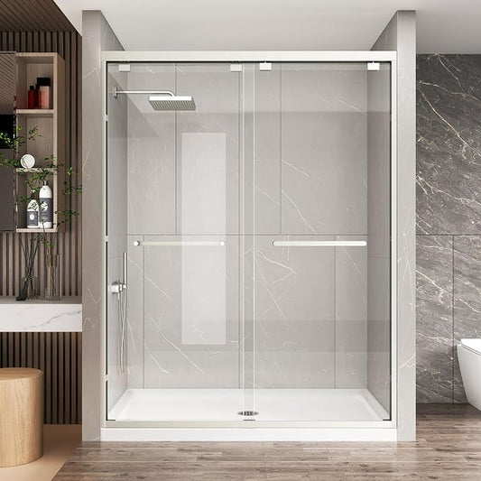 KPUY Glass Shower Door, 61-66" W x 76" H Semi-Frameless Double Sliding Shower by KPUY