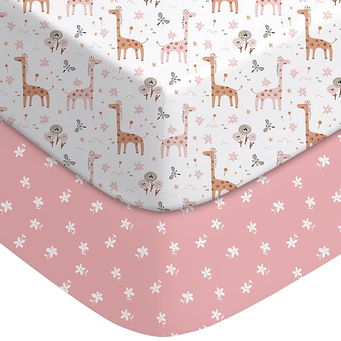 Baby Crib Sheets for Boys Girls Neutral, 2 Pack Crib Mattress Sheet for Standard Crib and Toddler Mattress, Super Soft Breathable Fitted Crib Sheet, 52" x 28"