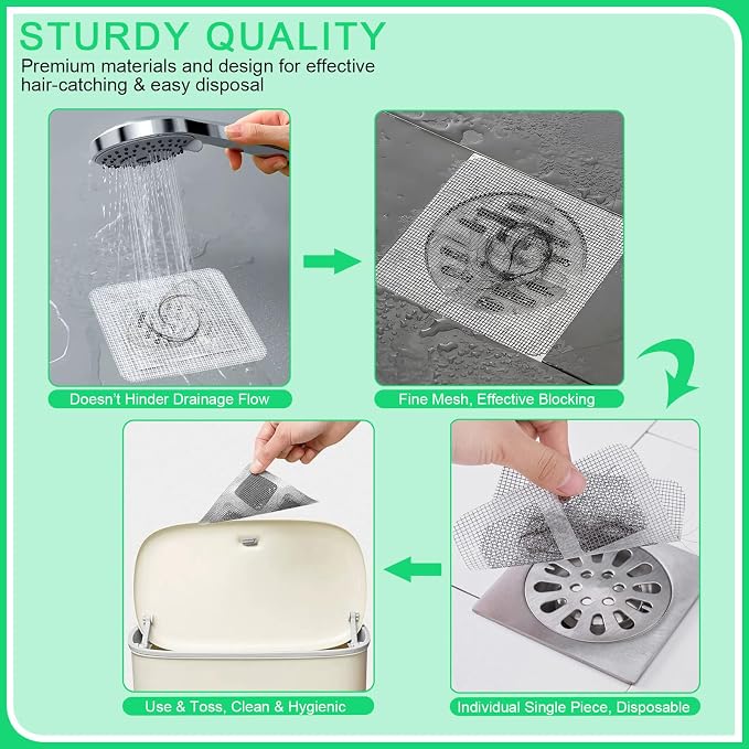 60 Pack Disposable Shower Drain Hair Catcher Mesh Stickers, Square 3.93 Inches - Image 6